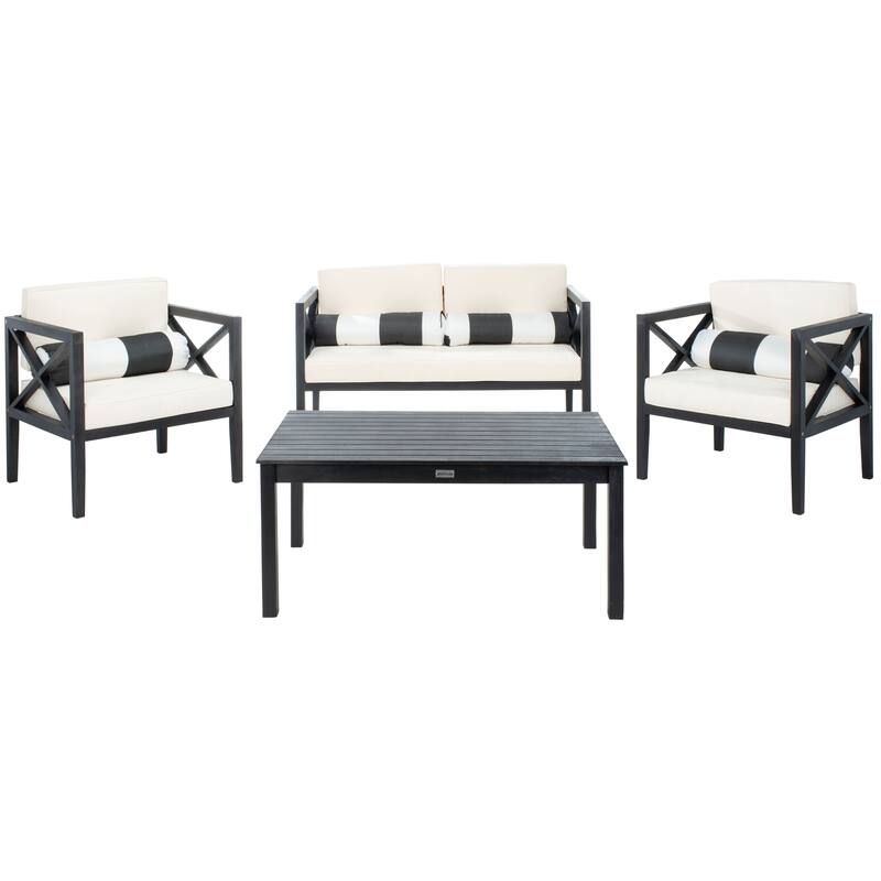 SAFAVIEH Outdoor Dafne 4-Piece Conversation Patio Set with Accent Pillow - 50W x 26D x 25H