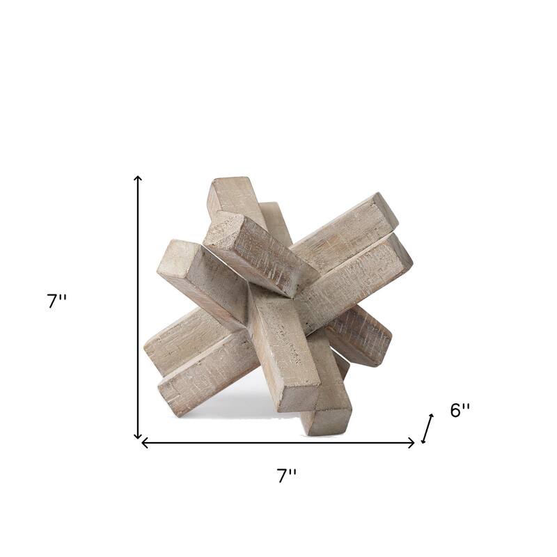 HomeRoots 6" Brown Solid Wood Abstract Geometric Tabletop Sculpture