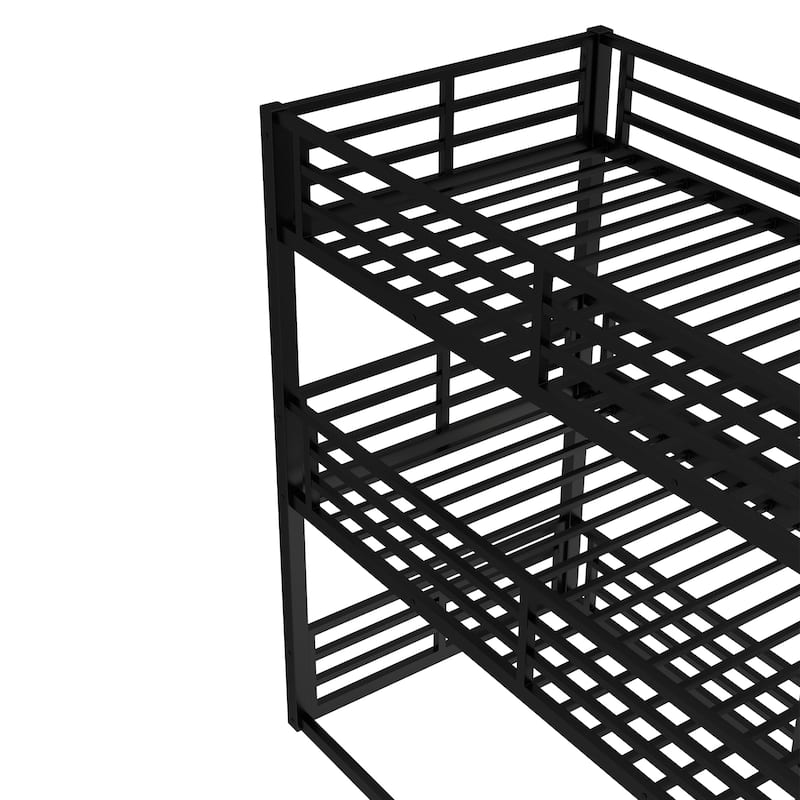 Metal Triple Bunk Bed, Twin over Twin over Twin, Black, Heavy-duty, Noise-reduced Design with Safety Guardrails