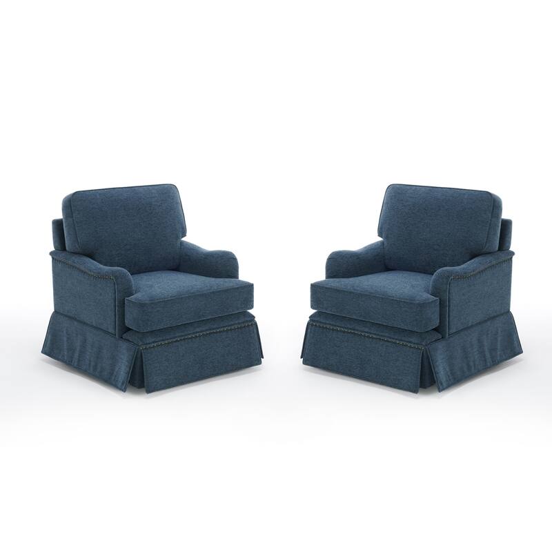 Set of 2 Chenille Swivel Accent Chair with Nailhead Trim Skirt