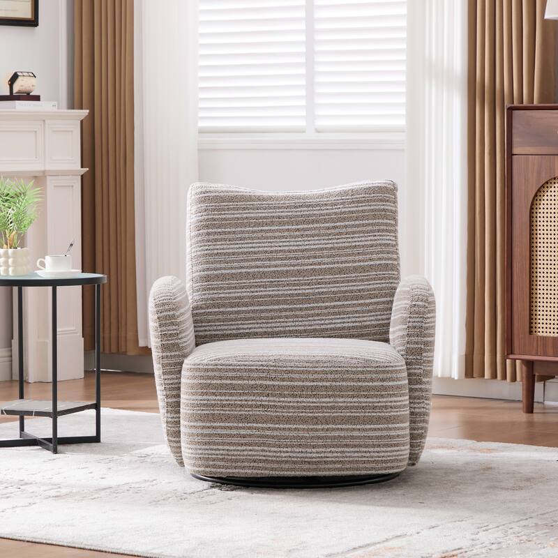 Modern Style 360° Swivel Leisure Chair Fabric Striped Armrest Swivel Chair