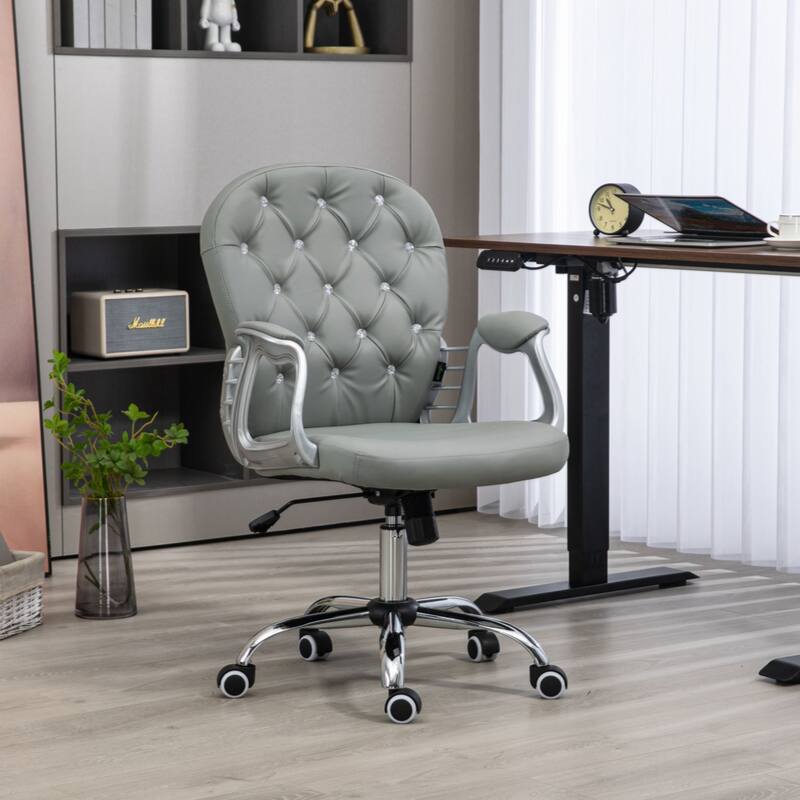 Vinsetto PU Leather Home Office Chair, Button Tufted Desk Chair with Padded Armrests, Adjustable Height and Swivel Wheels