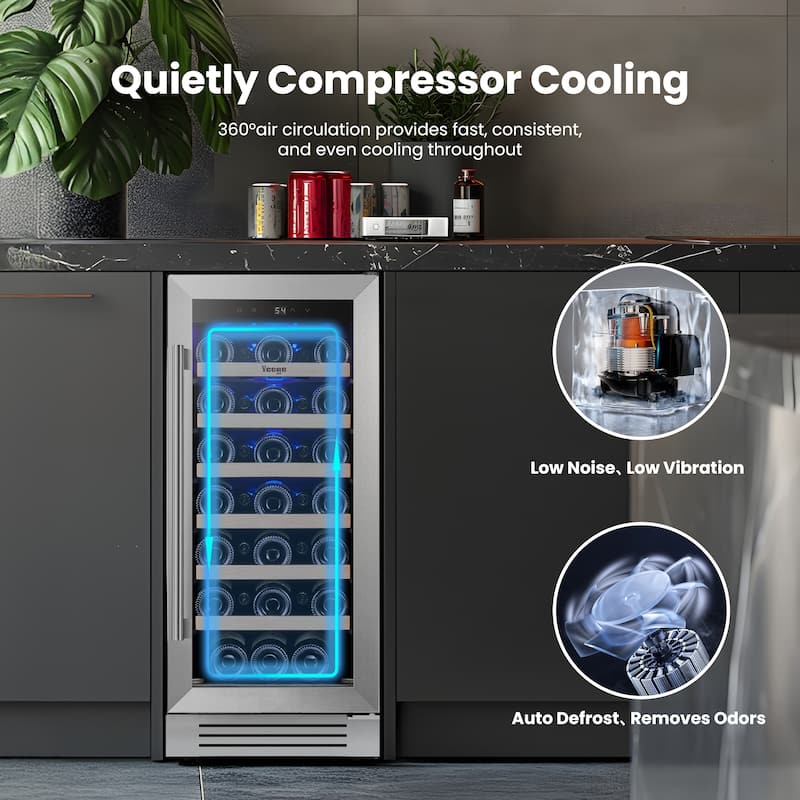 15 Inch Wine/Beverage Cooler 33 Bottles Built-in/Freestanding Wine Rack