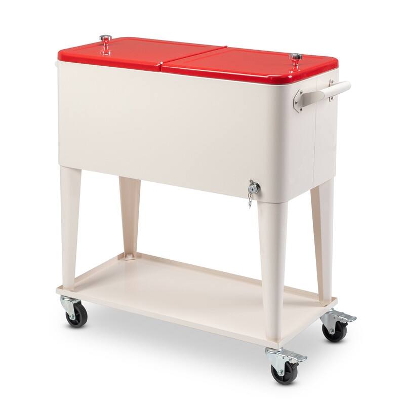 80QT Iron Spray Cooler with Shelf - 80QT - Milky White and Red Lid