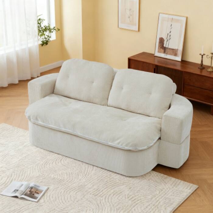Modern Convertible Floor Sofa Bed with Corduroy Cushion, 2 Pillows & No Assembly