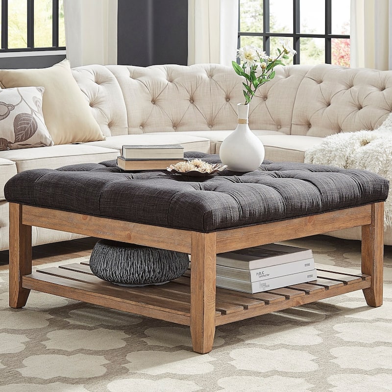 Lennon Pine Planked Ottoman Coffee Table by iNSPIRE Q Artisan