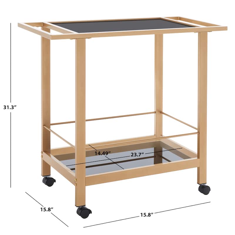 SAFAVIEH Home Collection Gaelle 2 Tier Bar Cart With Handles - 35" L x 16" W x 31" H - Matte Gold/Black