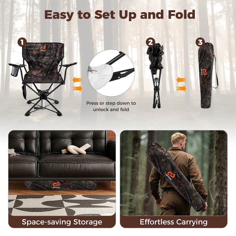 Goplus 2PCS 360° Swivel Hunting Chair with Mesh Cup Holder & Storage - Camo - See Details