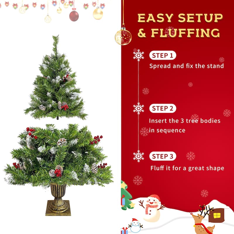Pre-lit Xmas Tree Artificial Christmas 4-Piece Set in Green