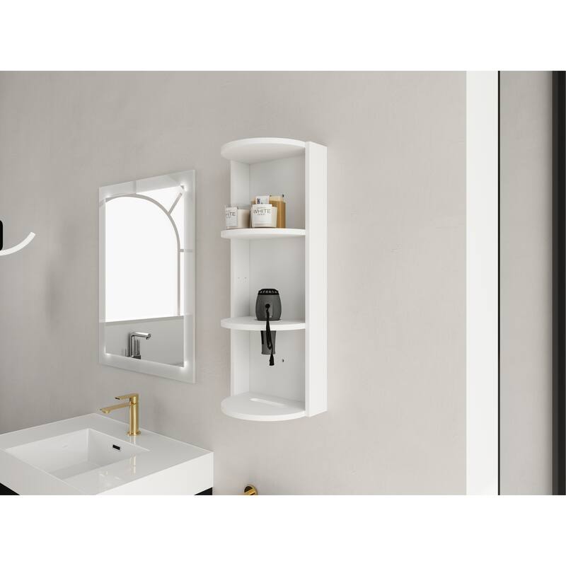 Wall Mounted Cabinet Floating Side Cabinet with Towel Shelf, Modern Storage Rack with 3 Adjustable Shelves