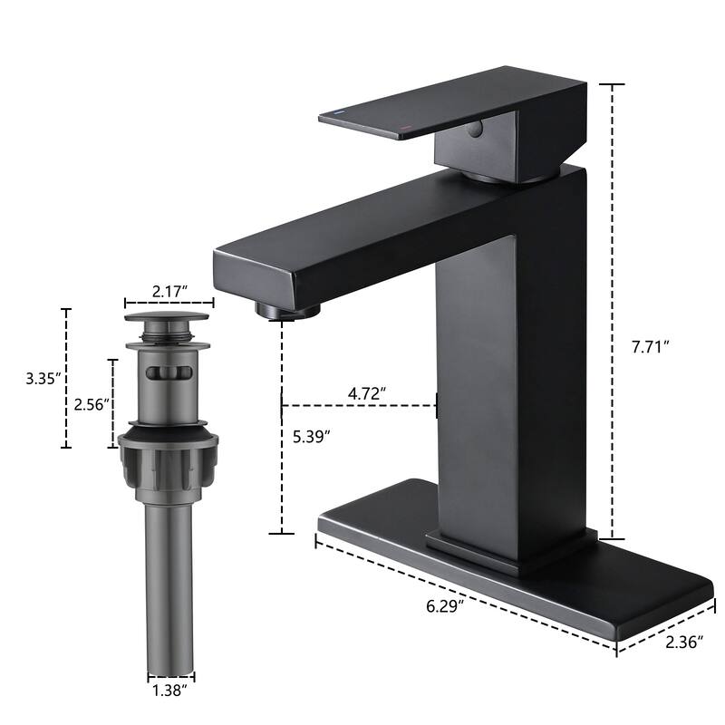 Modern Single Handle Bathroom Sink Faucet with Deck Plate and Drain Assembly, Fingerprint Resistant, Single Hole