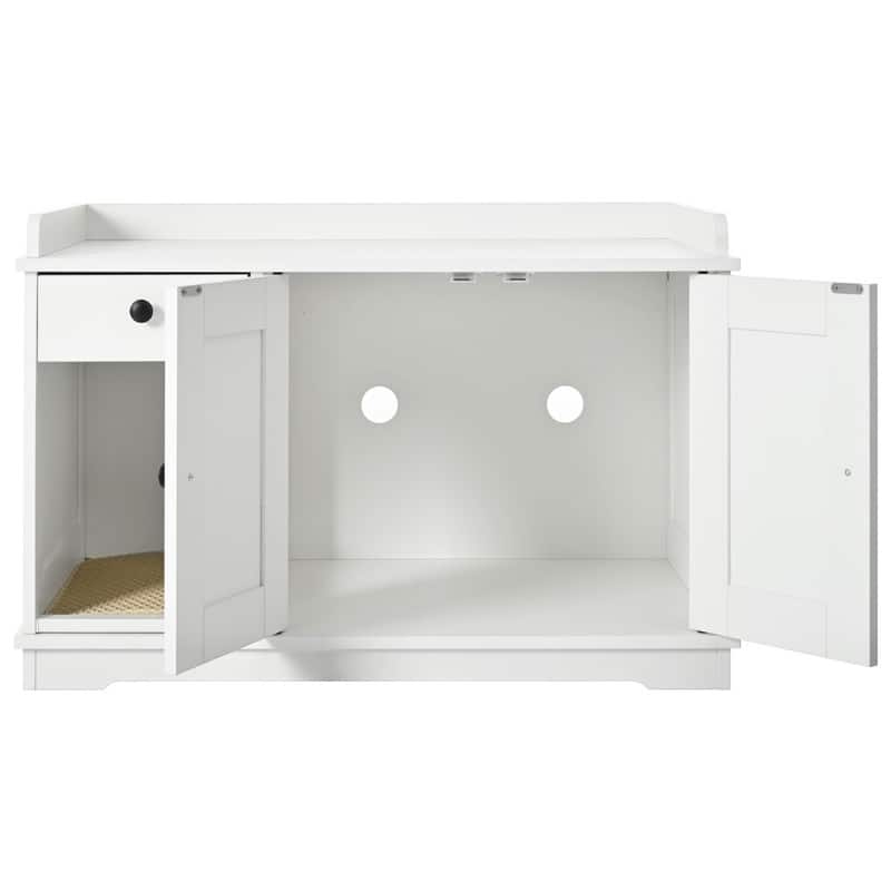 Cat Litter Box Enclosure with Hidden Storage Drawer and Integrated Litter Mat for Indoor Use