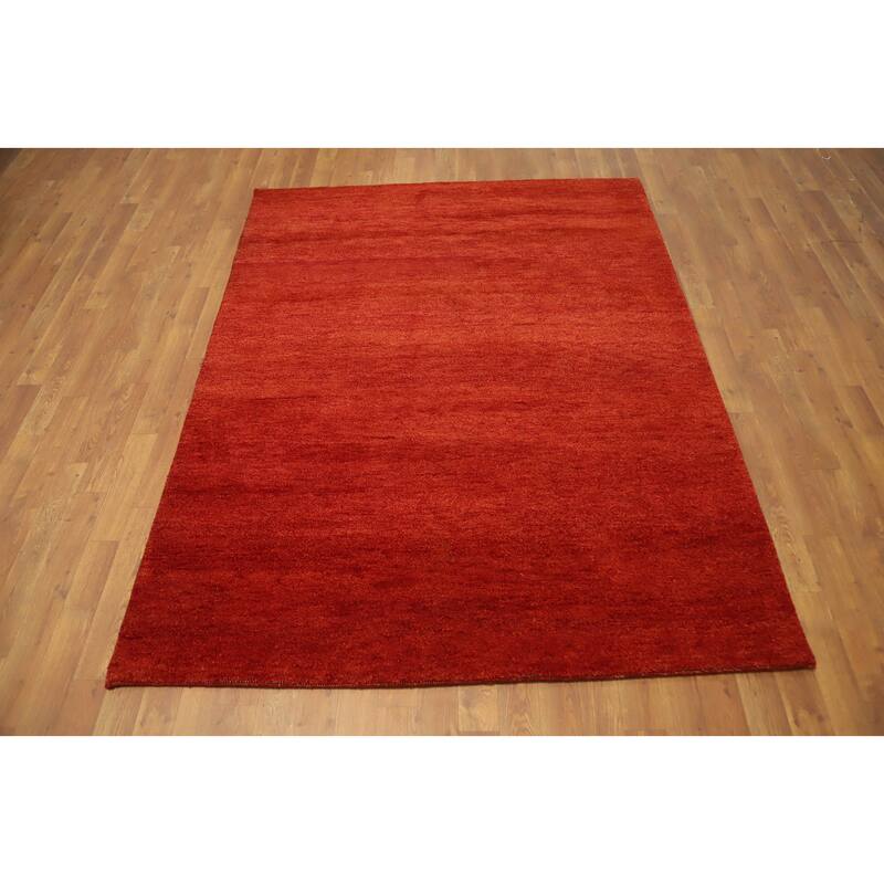 Hand Knotted Oriental 100% Wool Carpet Modern Solid Oranges & Rust Gabbeh Area Rug - 6' 5'' X 4' 11''