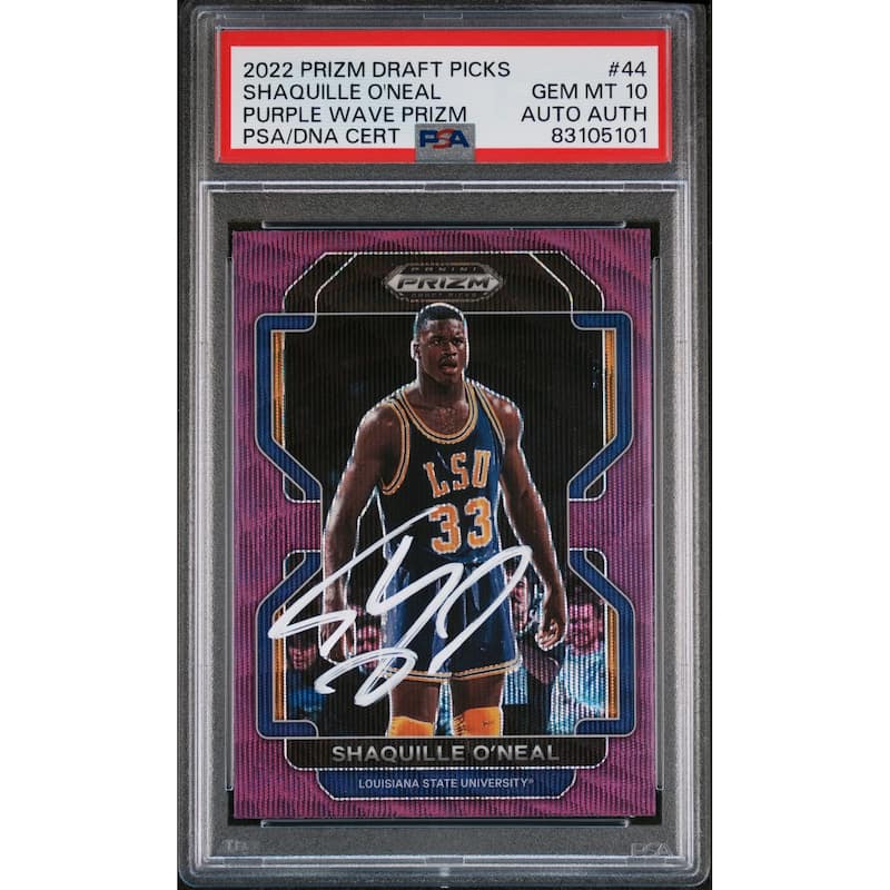 Shaquille O'Neal 2022 Panini Prizm DP Purple Wave Signed Card #44 Auto PSA 10 - 8'6" x 11'6"