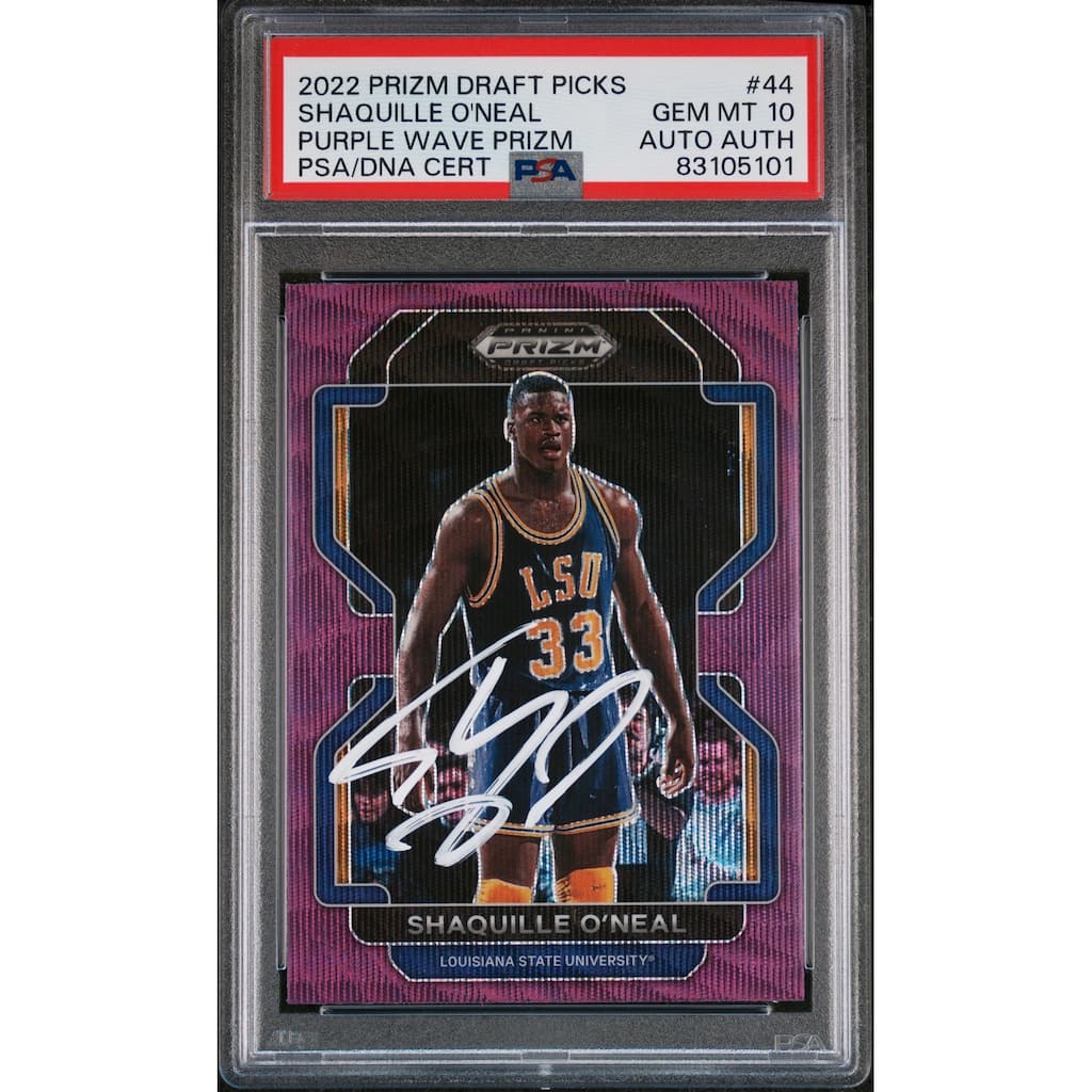 Shaquille O'Neal 2022 Panini Prizm DP Purple Wave Signed Card #44 Auto PSA 10 - 8'6" x 11'6"