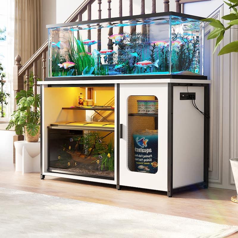 Aquarium Stand with USB Port and LED Light, Fish Tank Stand with Cabinet