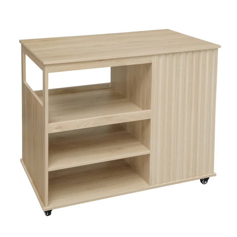 Kitchen Island Cart on Lockable Wheels, Mobile Island Table with Fluted Drawer, Wine Rack & Adjustable Shelves