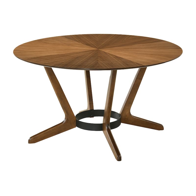 Alana 5 Piece Round Dining Table Set, Walnut Brown Wood, 4 Orange Chairs
