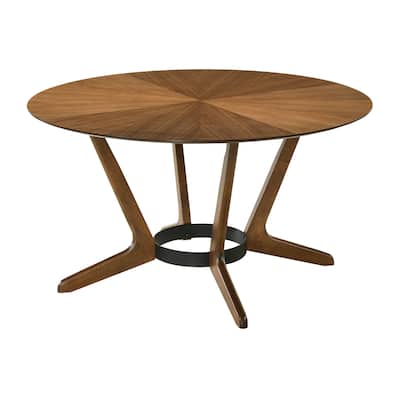 Alana Dining Table, Walnut Brown Rubberwood, Black Metal, 54 Inch Round - Walnut Brown, Black