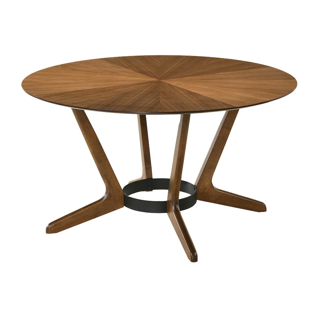 Alana Dining Table, Walnut Brown Rubberwood, Black Metal, 54 Inch Round - Walnut Brown, Black