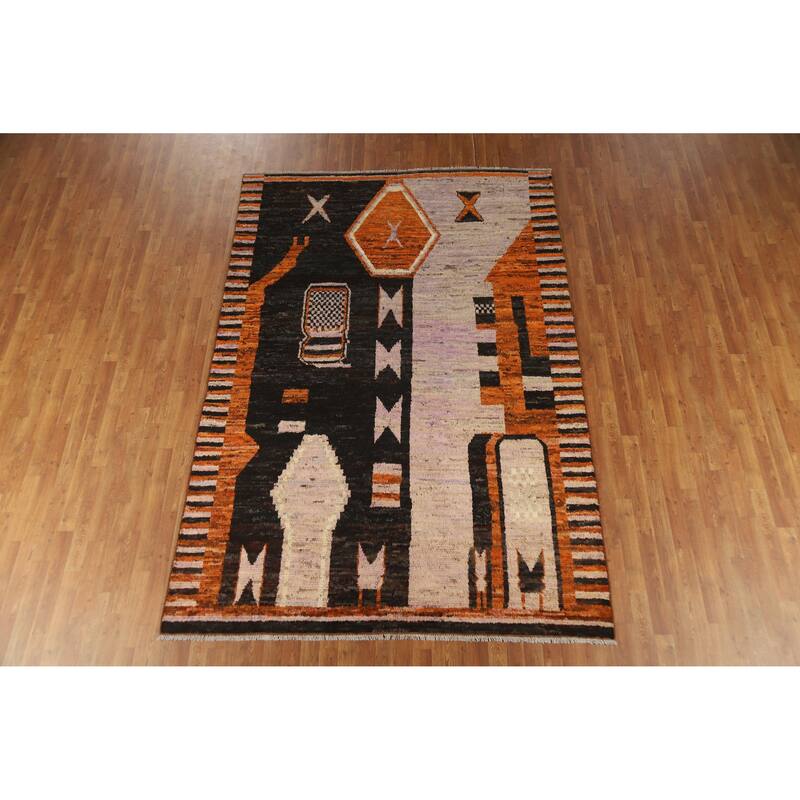 Geometric Moroccan Area Rug Handmade Bedroom Wool Carpet - 6'11" x 9'10"