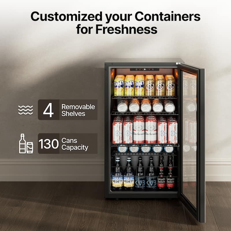 Ca'Lefort 18.9 in. W Single Zone 130-Can Beverage Cooler Freestanding Refrigerator Glass Door