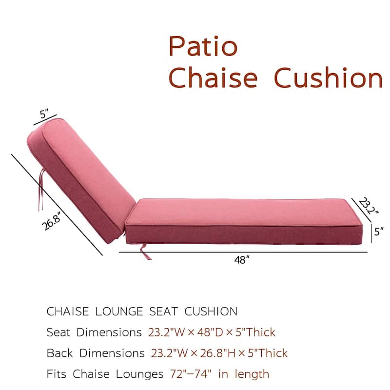 KINWELL Set of 2 Extra Thick Outdoor Chaise Lounge Cushions (5-inch Thick)