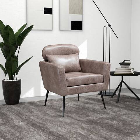 29.5"W Bronzing Suede Upholstered Armchair with Throw Pillow, Soft Cushion and Black Metal Leg for Living Room, Bedroom