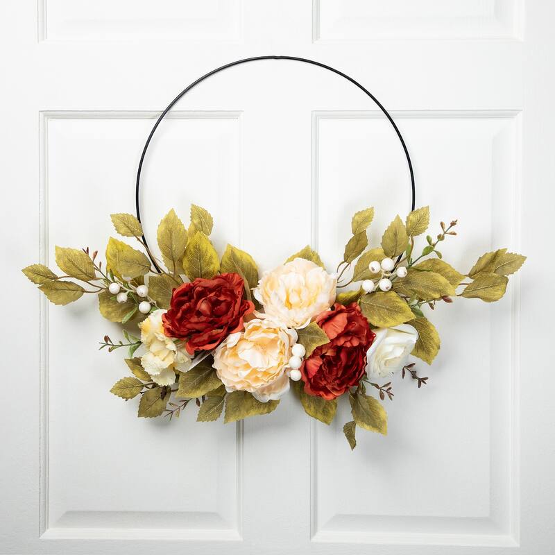 Autumn Harvest Artificial Floral Fall Foliage Twig Wreath with, 21"