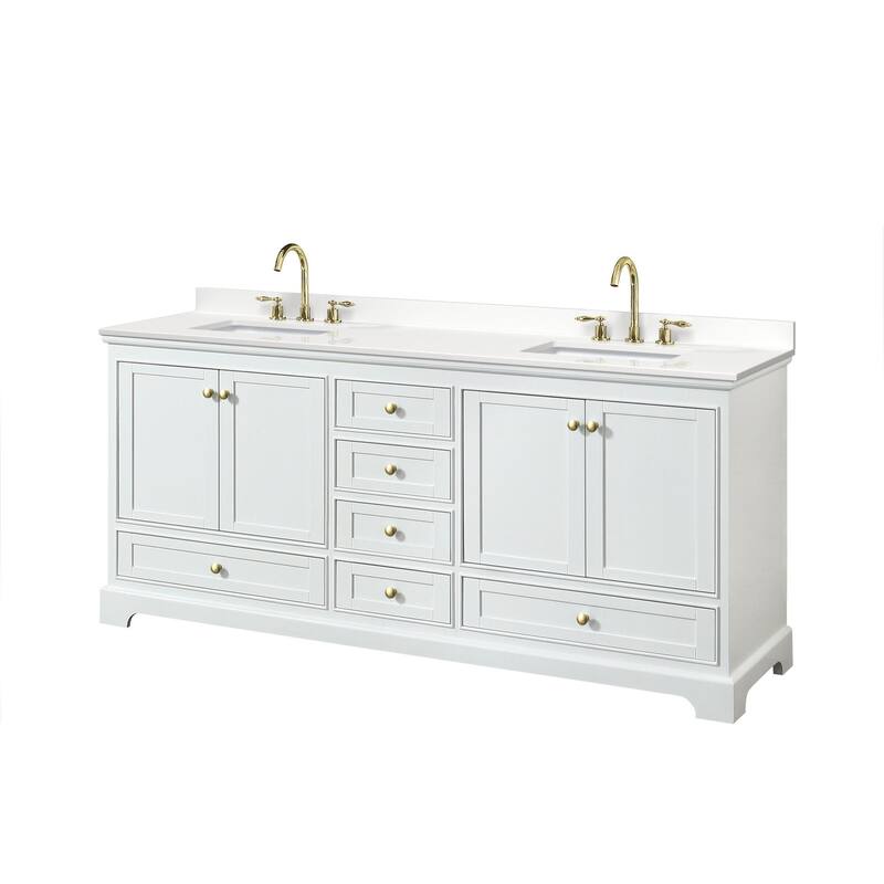 Wyndham Collection WCS202080D-QTZ-US3MXX Deborah 80" Free Standing - White / White Quartz Top / Brushed Gold Hardware