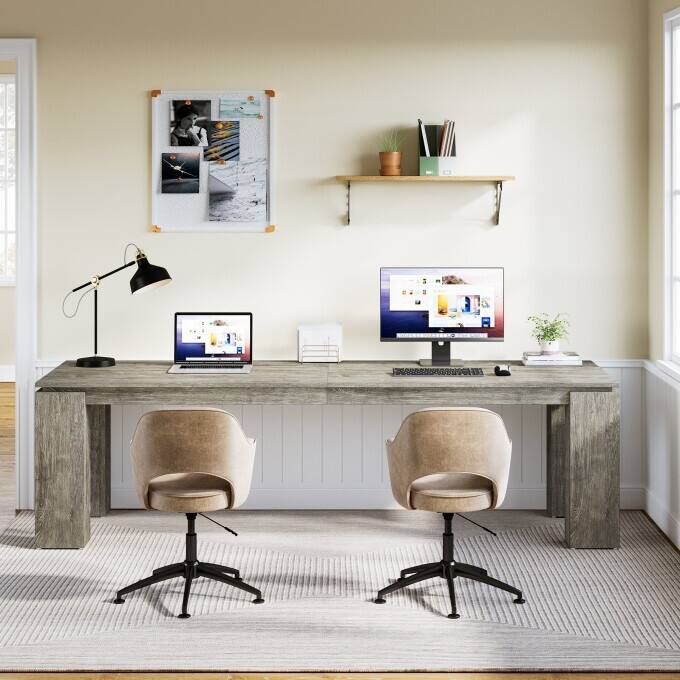 86-Inch Double Computer Desk, Wood Two Person Desk for Home Office