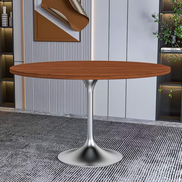 slide 2 of 31, Verve 48" Modern Round Solid Wood Top Dining Table with Brushed Chrome Steel Pedestal Base for Kitchen & Dining Room