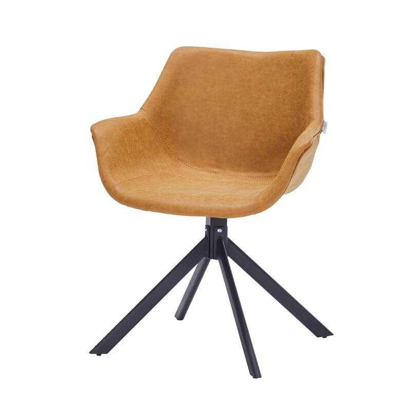 Markley Leather Swivel Dining Armchair with Black Iron Base - Accent Dining Chair for Kitchen and Dining Room Set of 4