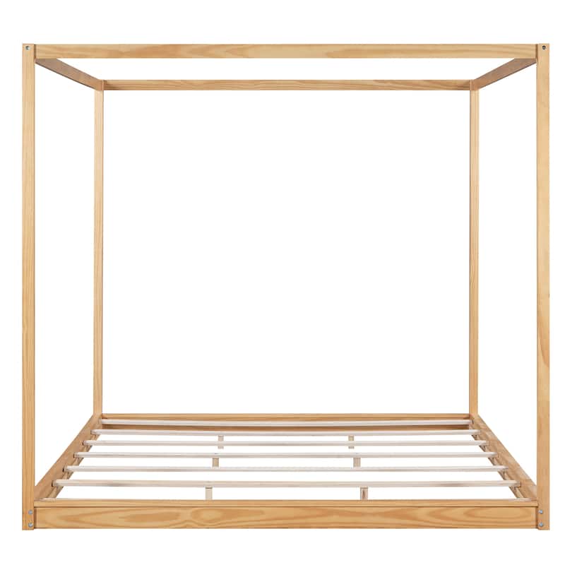 Wooden Canopy Platform Bed with Support Legs