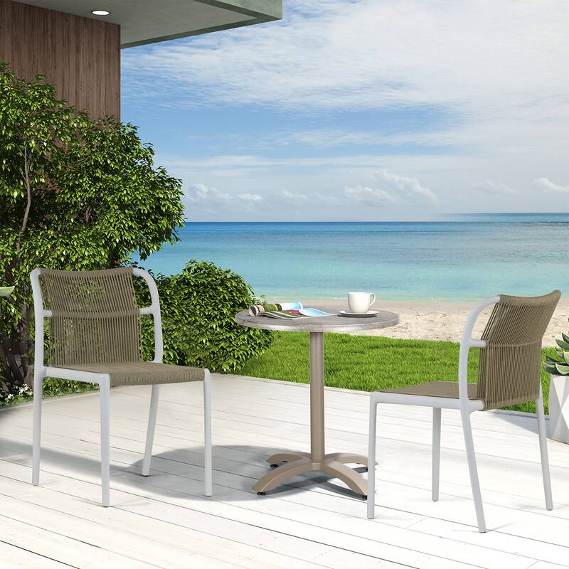 Set of 2 Belden Beige Woven Rope Fabric Dining Chair with Plastic Frame