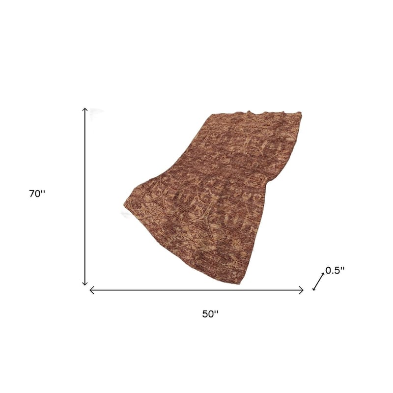 HomeRoots 50" X 70" Burgundy And Brown Damask Polyester Woven Plush Throw Blanket