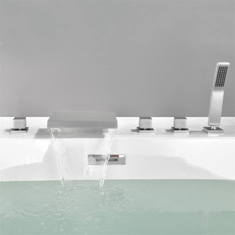 Waterfall Deck Mount Tub Faucet With Handheld Shower Brass Roman Bathtub Faucet Modern Tub Filler With Sprayer
