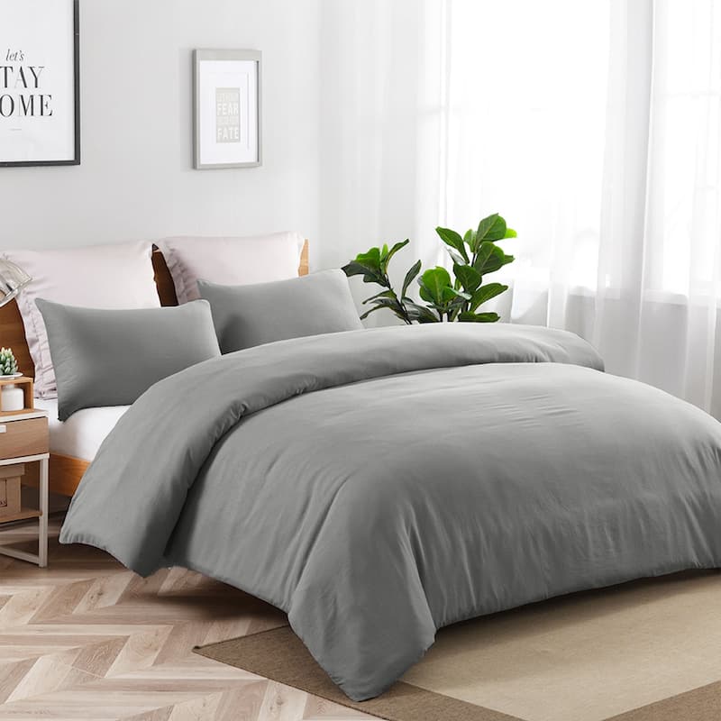 Light-Weight Microfiber Duvet Cover Set with Zipper Closure - Grey - Queen
