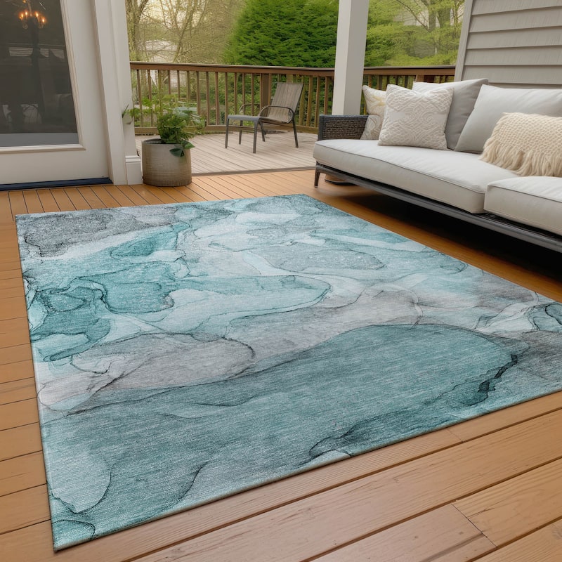 Machine Washable Indoor/ Outdoor Abstract Chantille Rug