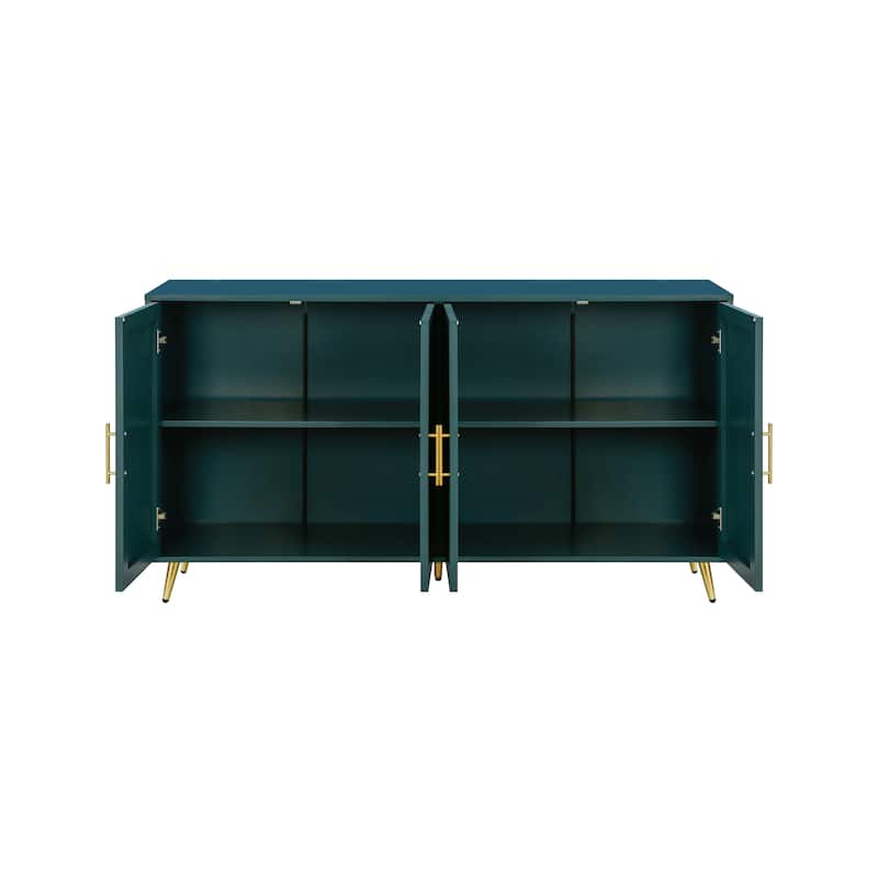 Wood TV Stand with Storage Cabinet and Adjustable Shelves