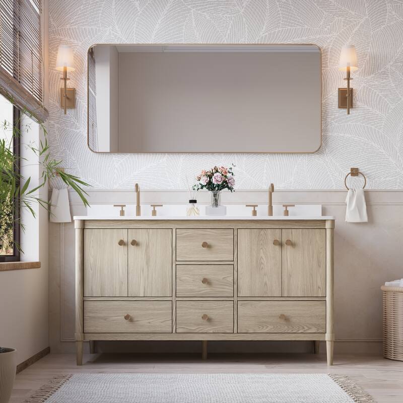 34''H Solid Wood Bathroom Vanity With Carrera White Quartz Top and Sink