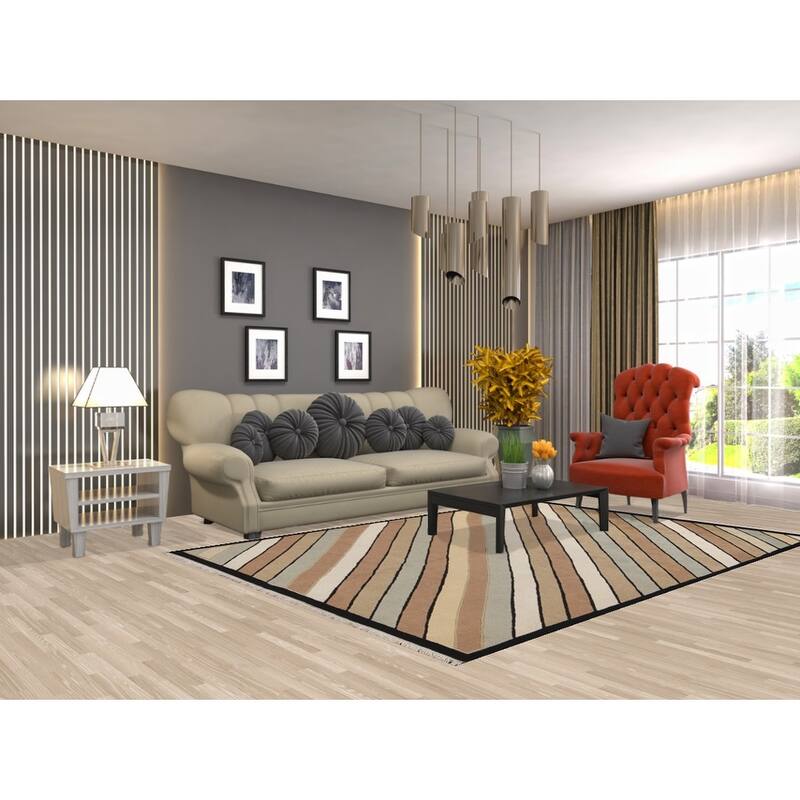 Contemporary Nepalese Vegetable Dye Area Rug Hand-knotted Wool Carpet - 6'1" x 8'10"