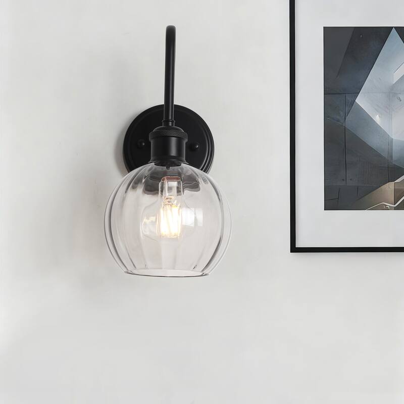 Modern 1-Light Bathroom Vanity Wall Sconce with Textured Glass Shade - Matte Black