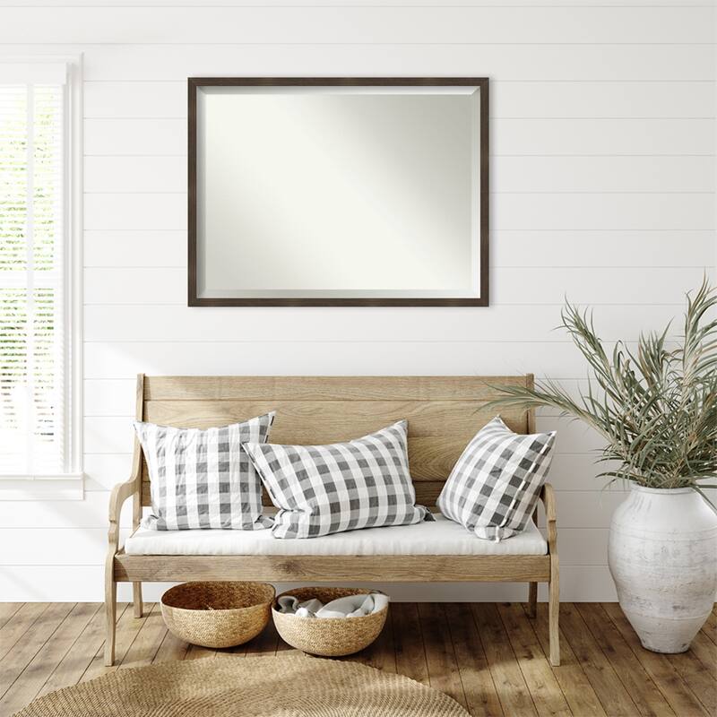 Woodgrain Stripe Beveled Wood Framed Wall Mirror