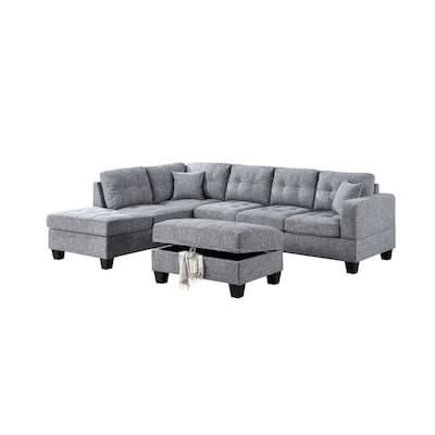 Tio 108 Inch Sectional Sofa with Reversible Chaise, Ottoman, Gray Tweed