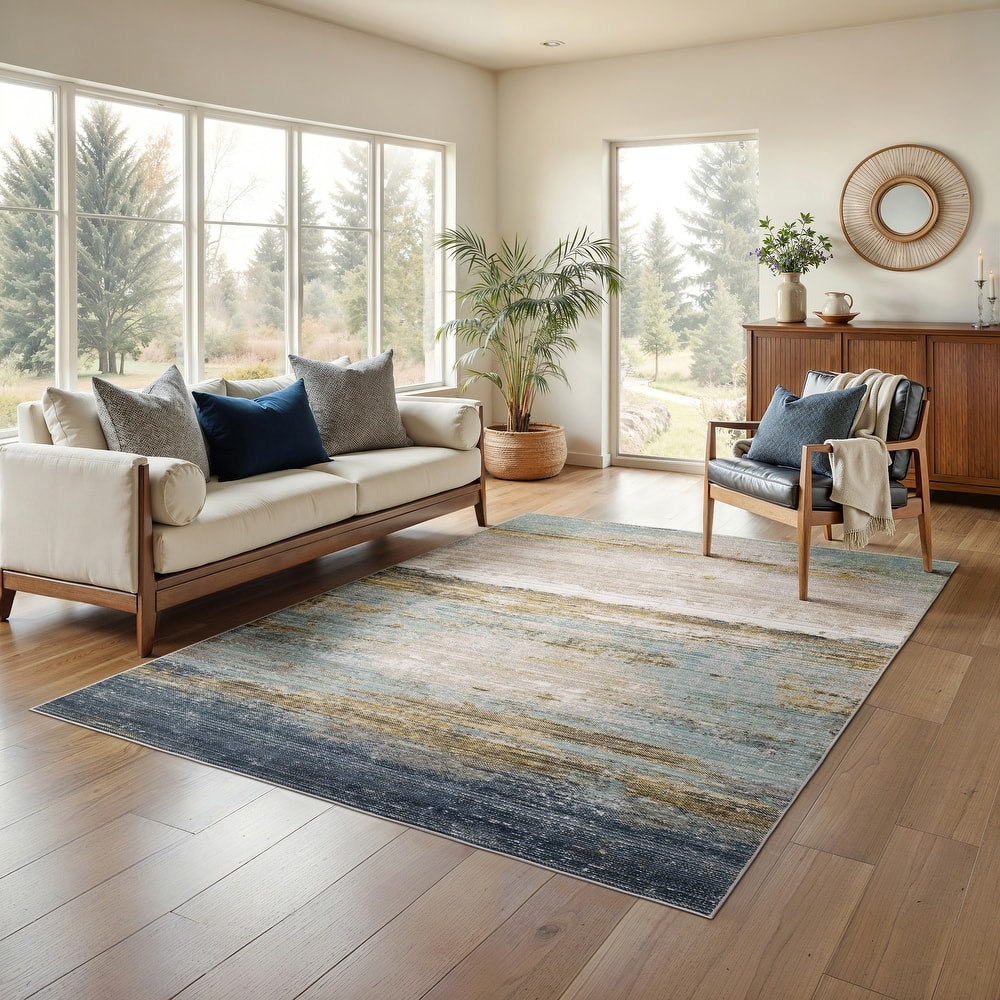 Cavett Textural Distressed Ombre Blue/ Beige Area Rug