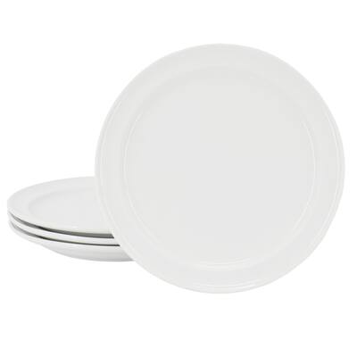 4 Piece 9 Inch Round Fine Ceramic Dessert Plate Set in White