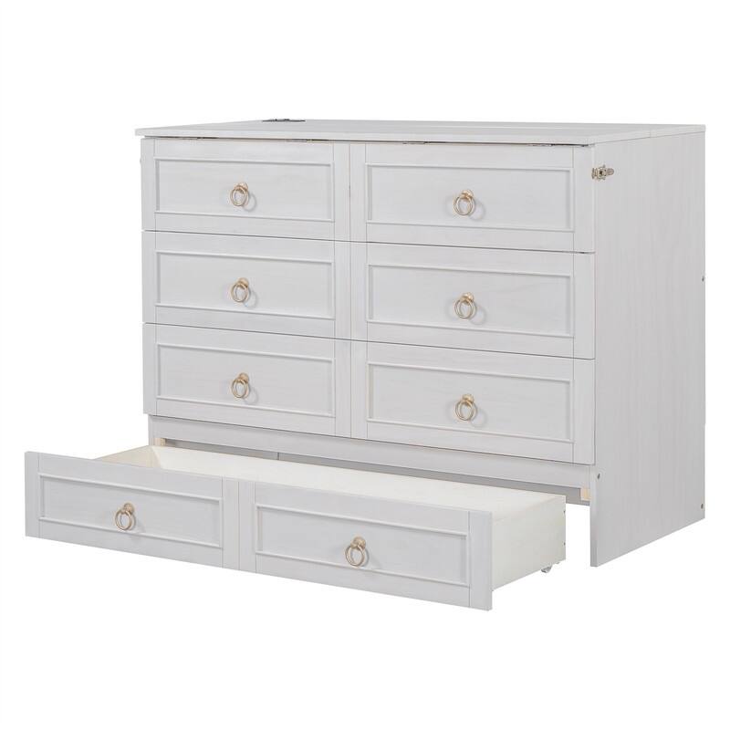 Murphy Bed Cube Cabinet with a Large Drawer, Full/Queen Size Murphy Chest Bed, Folding Murphy Bed Cabinet for Bedroom