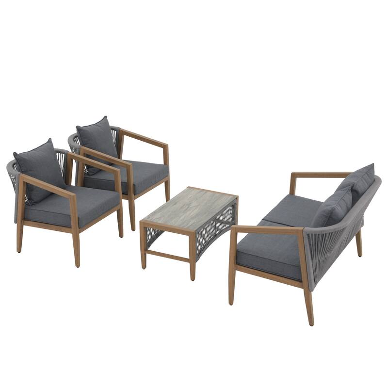 Outdoor 4 Pieces Aluminum Conversation Set with Cushion