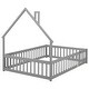 preview thumbnail 86 of 109, Twin/Full Montessori Toddler Floor Bed Frame, Modern House-Shaped Bed Frame with Fence and Full-Length Guardrails for Girls Boys